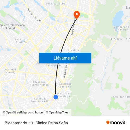 Bicentenario to Clínica Reina Sofia map
