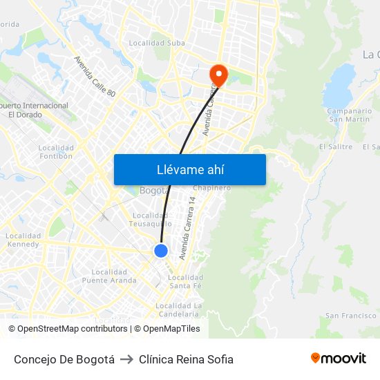 Concejo De Bogotá to Clínica Reina Sofia map