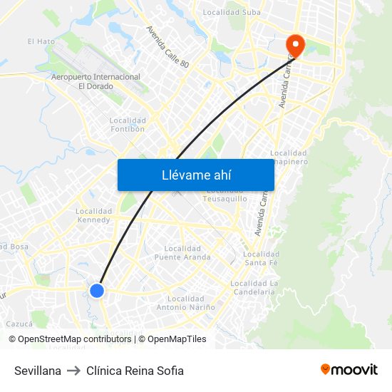 Sevillana to Clínica Reina Sofia map
