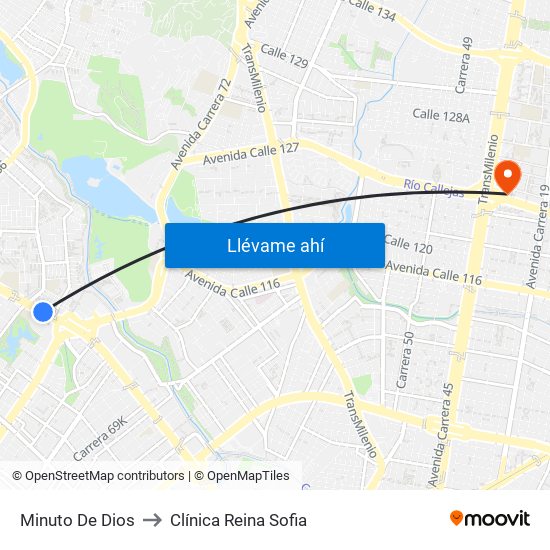 Minuto De Dios to Clínica Reina Sofia map