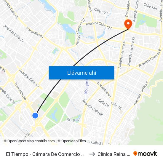 El Tiempo - Cámara De Comercio De Bogotá to Clínica Reina Sofia map