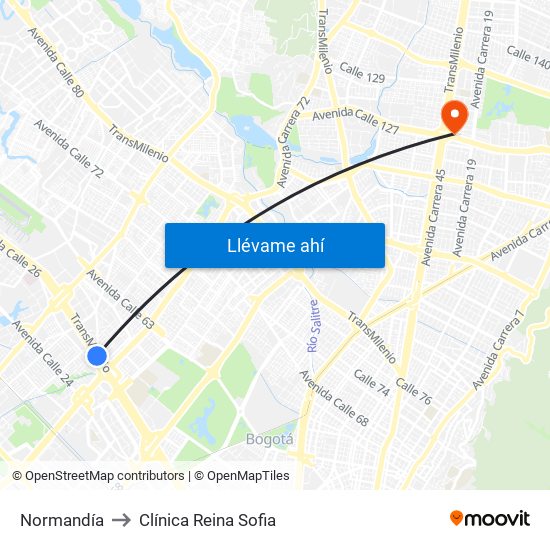 Normandía to Clínica Reina Sofia map