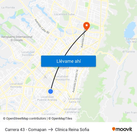 Carrera 43 - Comapan to Clínica Reina Sofia map