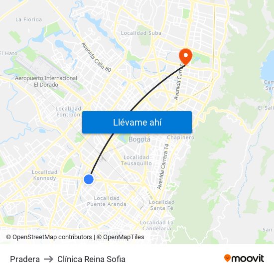 Pradera to Clínica Reina Sofia map