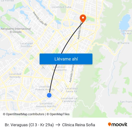 Br. Veraguas (Cl 3 - Kr 29a) to Clínica Reina Sofia map