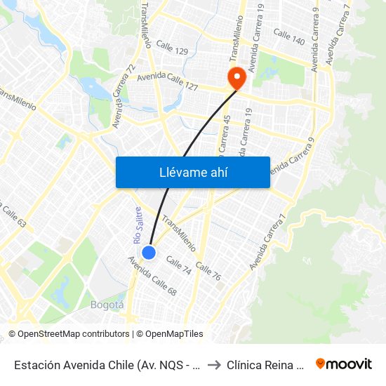 Estación Avenida Chile (Av. NQS - Cl 71c) to Clínica Reina Sofia map