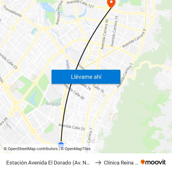 Estación Avenida El Dorado (Av. NQS - Cl 40a) to Clínica Reina Sofia map