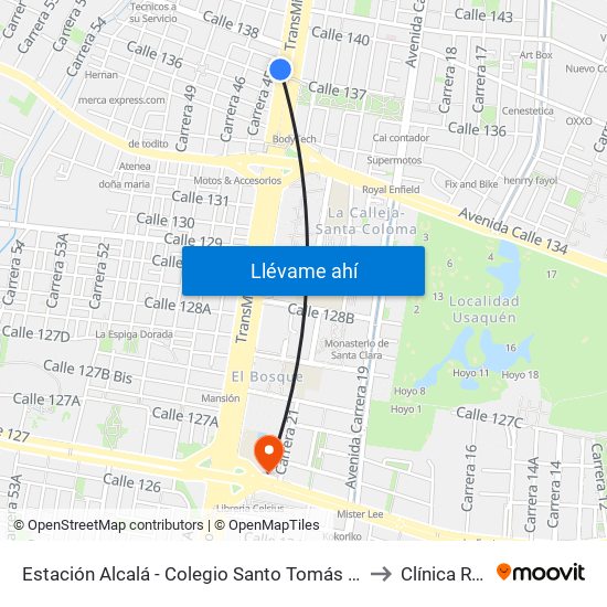 Estación Alcalá - Colegio Santo Tomás Dominicos (Auto Norte - Cl 136) to Clínica Reina Sofia map