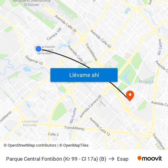 Parque Central Fontibón (Kr 99 - Cl 17a) (B) to Esap map