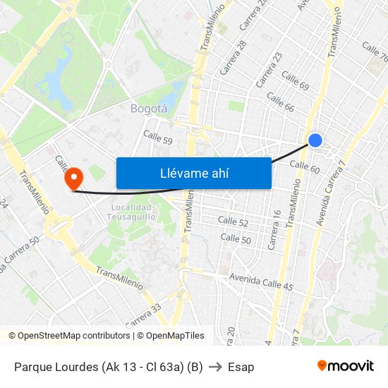 Parque Lourdes (Ak 13 - Cl 63a) (B) to Esap map