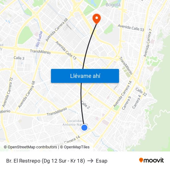 Br. El Restrepo (Dg 12 Sur - Kr 18) to Esap map
