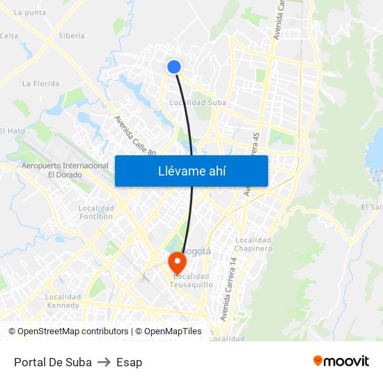 Portal De Suba to Esap map