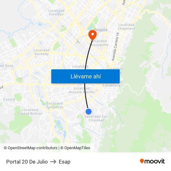 Portal 20 De Julio to Esap map