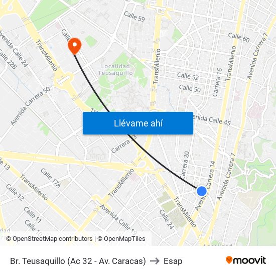 Br. Teusaquillo (Ac 32 - Av. Caracas) to Esap map