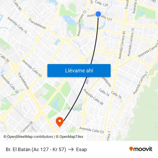 Br. El Batán (Ac 127 - Kr 57) to Esap map