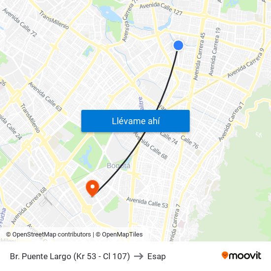 Br. Puente Largo (Kr 53 - Cl 107) to Esap map