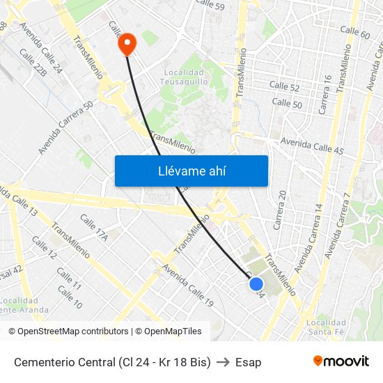 Cementerio Central (Cl 24 - Kr 18 Bis) to Esap map