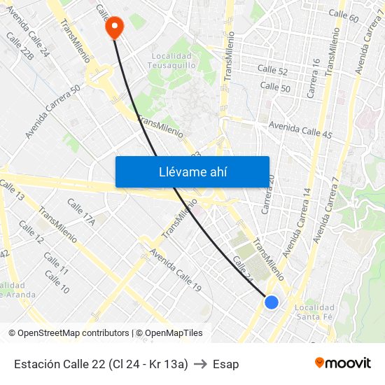 Estación Calle 22 (Cl 24 - Kr 13a) to Esap map