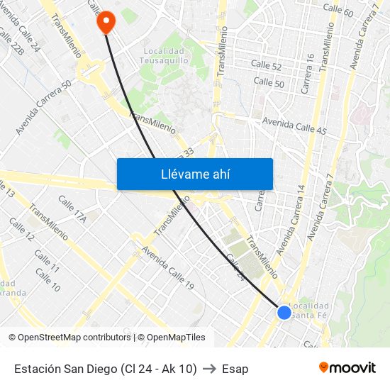Estación San Diego (Cl 24 - Ak 10) to Esap map