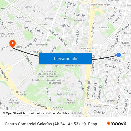 Centro Comercial Galerías (Ak 24 - Ac 53) to Esap map