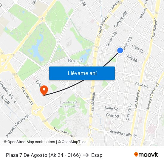 Plaza 7 De Agosto (Ak 24 - Cl 66) to Esap map