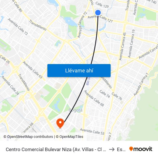Centro Comercial Bulevar Niza (Av. Villas - Cl 127d) to Esap map