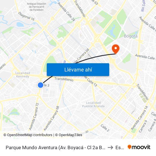 Parque Mundo Aventura (Av. Boyacá - Cl 2a Bis) (A) to Esap map