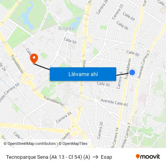 Tecnoparque Sena (Ak 13 - Cl 54) (A) to Esap map