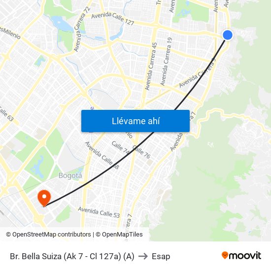 Br. Bella Suiza (Ak 7 - Cl 127a) (A) to Esap map