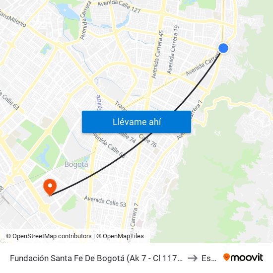 Fundación Santa Fe De Bogotá (Ak 7 - Cl 117) (A) to Esap map