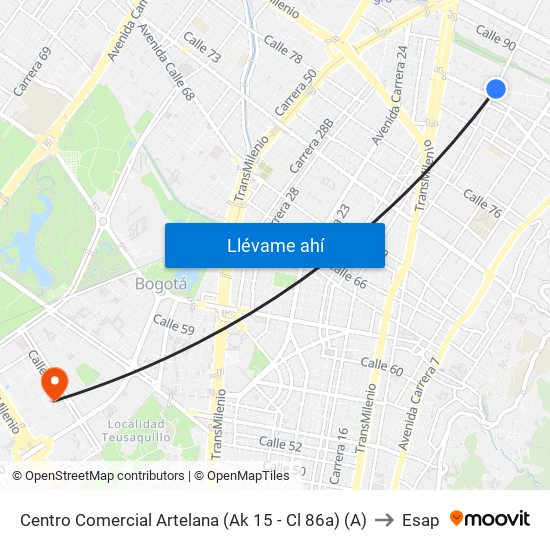 Centro Comercial Artelana (Ak 15 - Cl 86a) (A) to Esap map