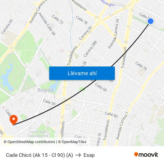 Cade Chicó (Ak 15 - Cl 90) (A) to Esap map