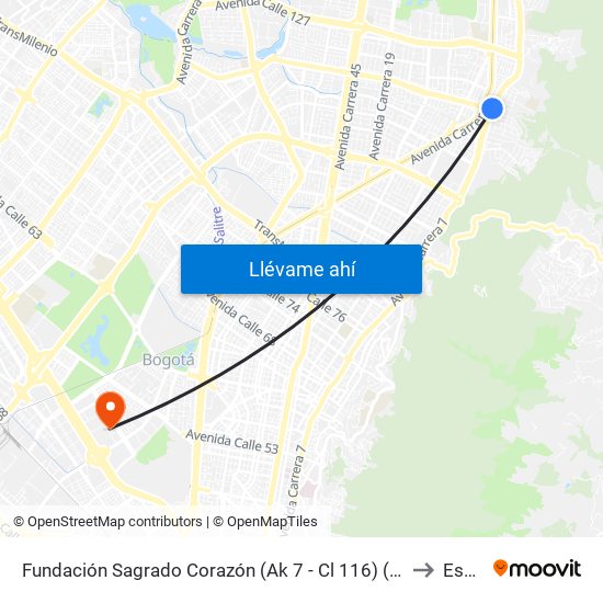 Fundación Sagrado Corazón (Ak 7 - Cl 116) (A) to Esap map