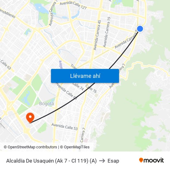 Alcaldía De Usaquén (Ak 7 - Cl 119) (A) to Esap map