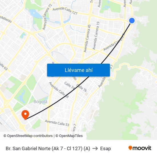 Br. San Gabriel Norte (Ak 7 - Cl 127) (A) to Esap map