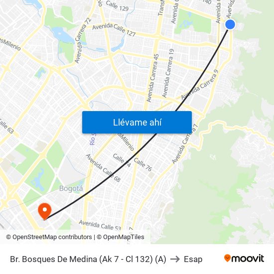 Br. Bosques De Medina (Ak 7 - Cl 132) (A) to Esap map