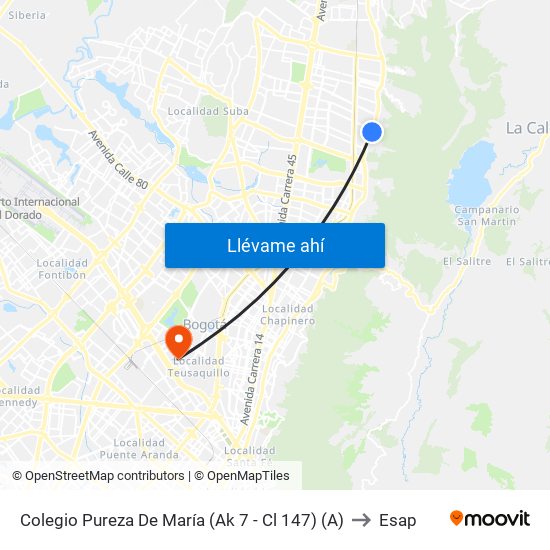 Colegio Pureza De María (Ak 7 - Cl 147) (A) to Esap map