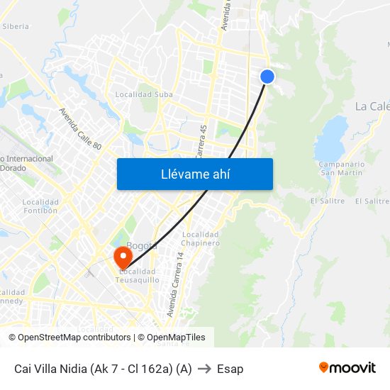 Cai Villa Nidia (Ak 7 - Cl 162a) (A) to Esap map