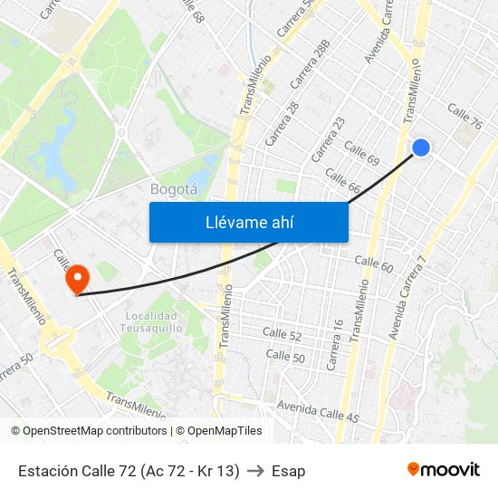 Estación Calle 72 (Ac 72 - Kr 13) to Esap map