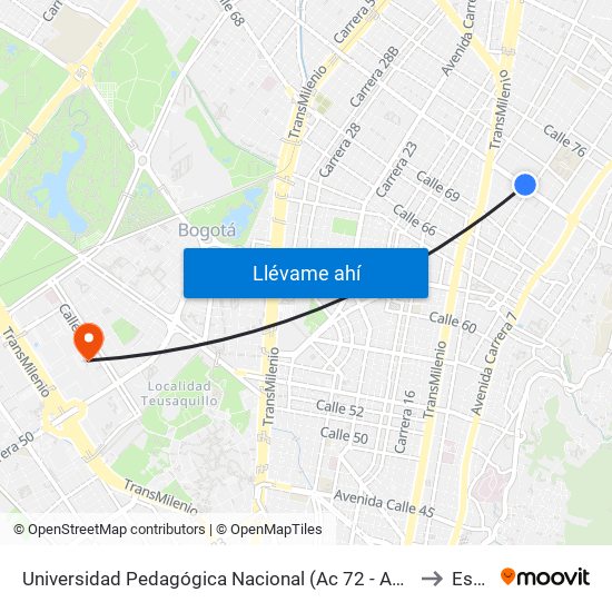 Universidad Pedagógica Nacional (Ac 72 - Ak 11) to Esap map