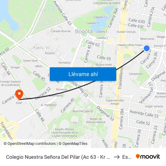 Colegio Nuestra Señora Del Pilar (Ac 63 - Kr 27) to Esap map
