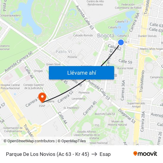 Parque De Los Novios (Ac 63 - Kr 45) to Esap map