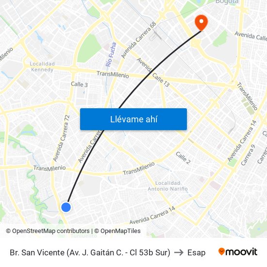 Br. San Vicente (Av. J. Gaitán C. - Cl 53b Sur) to Esap map