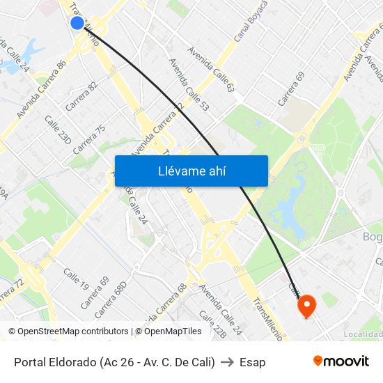 Portal Eldorado (Ac 26 - Av. C. De Cali) to Esap map