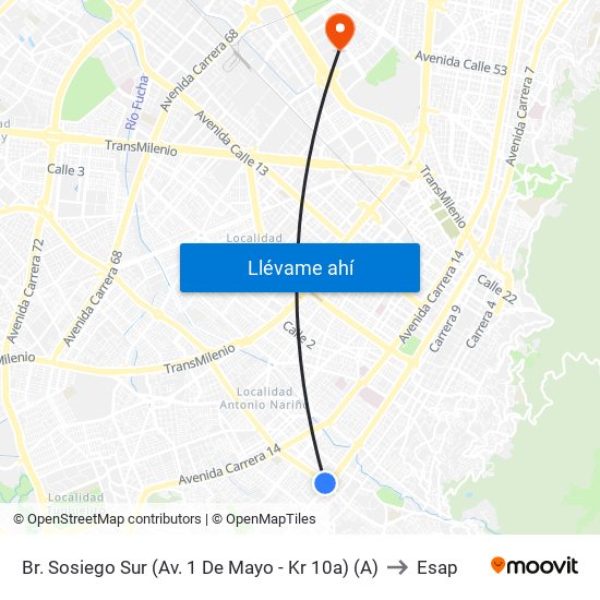 Br. Sosiego Sur (Av. 1 De Mayo - Kr 10a) (A) to Esap map