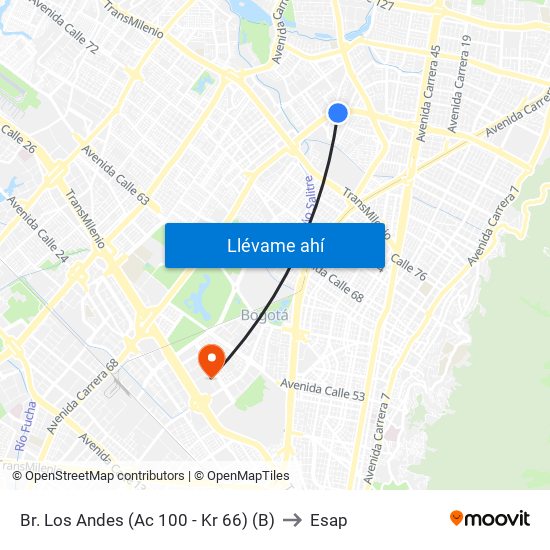 Br. Los Andes (Ac 100 - Kr 66) (B) to Esap map