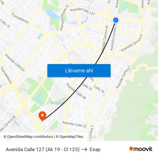 Avenida Calle 127 (Ak 19 - Cl 123) to Esap map