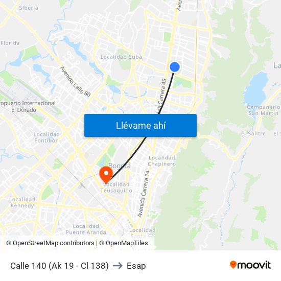 Calle 140 (Ak 19 - Cl 138) to Esap map