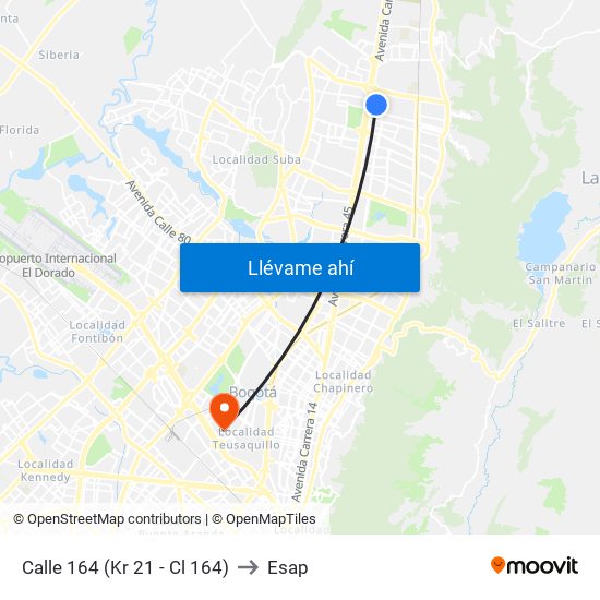 Calle 164 (Kr 21 - Cl 164) to Esap map