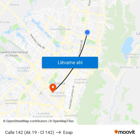 Calle 142 (Ak 19 - Cl 142) to Esap map